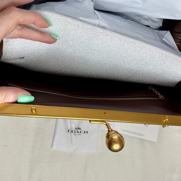 COACH Large Kisslock Frame Bag, Wallet, Bag Chain NEW W/TAGS Dark Brown CBR51 - Picture 2 of 15